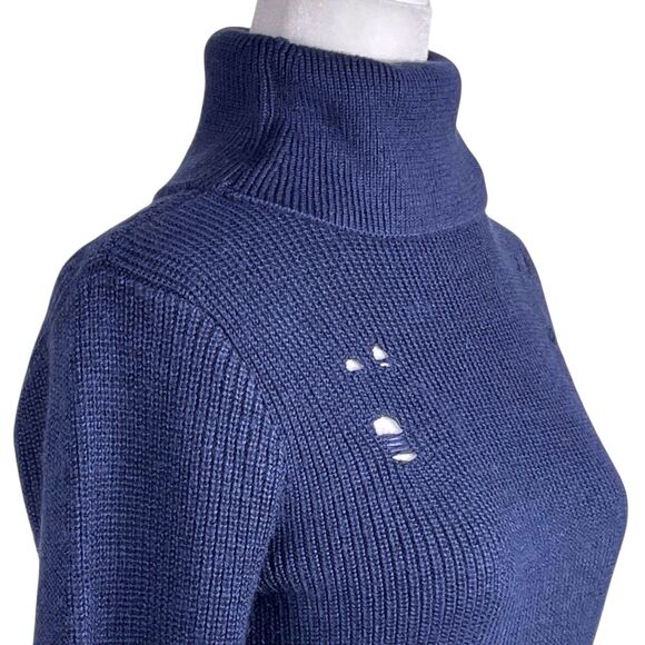NWT LOVERS & FRIENDS Keeney Distressed Sweater Mini Dress Size M Navy Wool Blend - Picture 7 of 16